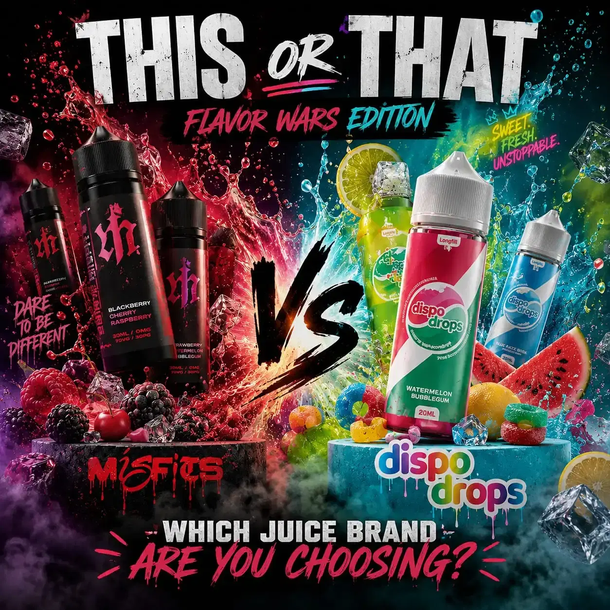 Square campaign creative comparing two colourful flavour products under a This or That headline